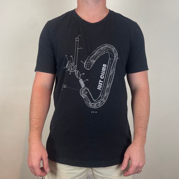 Climbing T- Shirt 'Just Climb' Carabiner Graphic - Picture 1 of 3